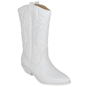 New White Western Cowboy Mid-Calf Boots